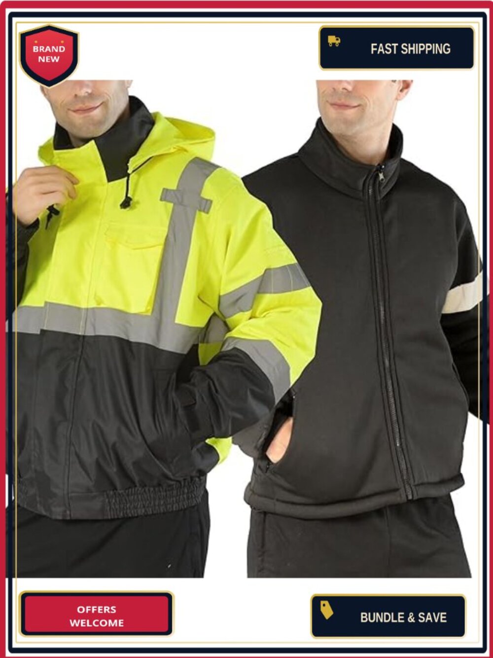 High Visibility Reflective Bomber Jacket 3-in-1 Waterproof Men Winter